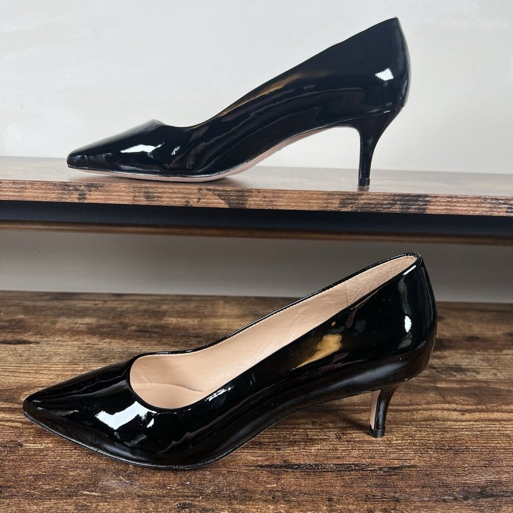 Joan Oloff Vero Cuoio Patent Leather Pumps 2.5" Heel Black Shiny - Picture 3 of 10